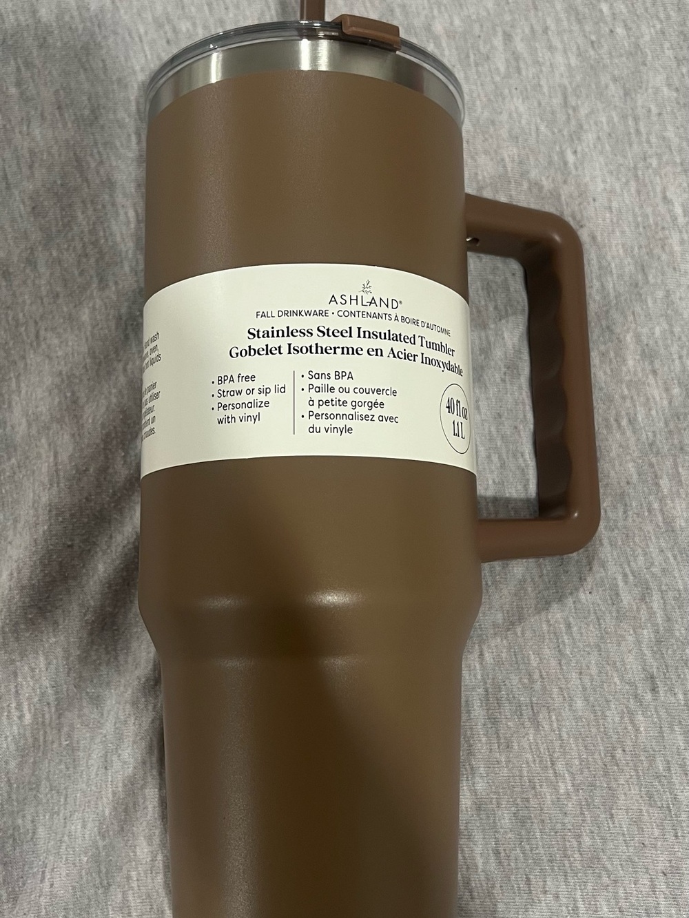 Ashland Brown Stainless Steel Insulated Tumbler with Handle & Straw